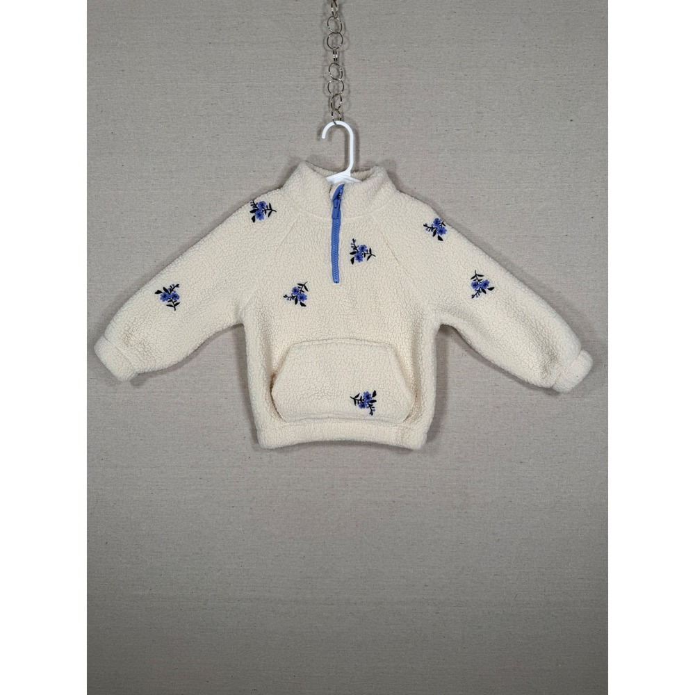 Old Navy Toddler Girls Cream Sherpa Fleece Floral Quarter Zip Pullover 3T